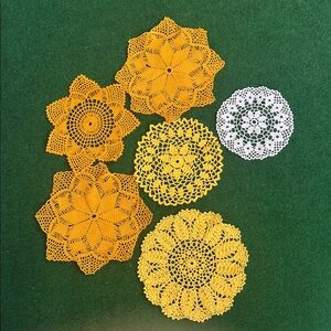 Handmade Crochet Doilies Set - Yellow & White